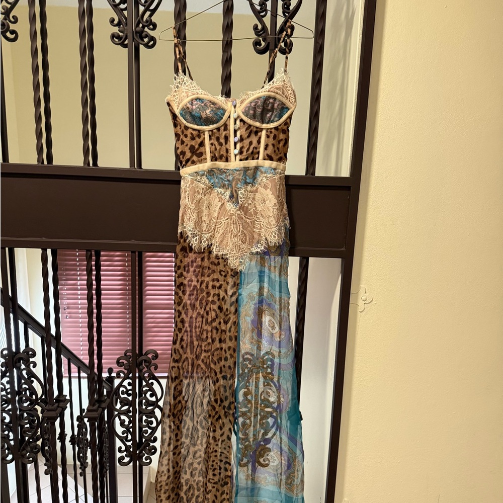 NWT DOLCE MAXI DRESS IN TURQUOISE BAROQUE SILK - Picture 8 of 8